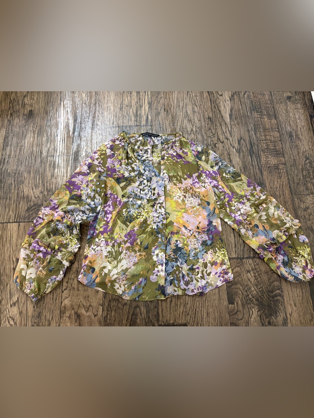 White House Black Market Floral Button-Front Blouse - Olive Multi